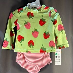 Carter's Green and Pink Strawberry Rashguard Set